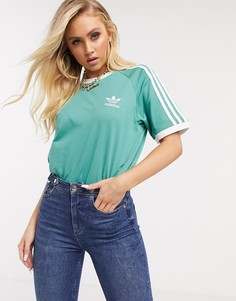 Зеленая футболка с тремя полосками adidas Originals adicolor-Зеленый