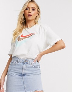 Кремовая oversize-футболка с логотипом-галочкой Nike-Кремовый