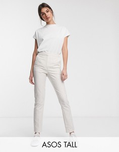 Брюки-сигареты в полоску с добавлением льна ASOS DESIGN Tall-Мульти