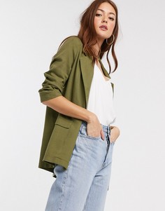 Пиджак из ткани с добавлением льна ASOS DESIGN-Зеленый