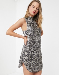 Платье мини с заклепками и ацтекским принтом ASOS DESIGN-Мульти