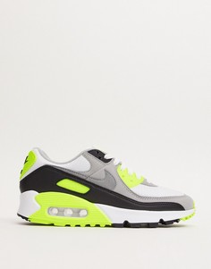 Белые кроссовки с зелеными вставками Nike Air Max 90-Зеленый