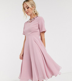 Платье миди с отделкой ASOS DESIGN Petite-Розовый