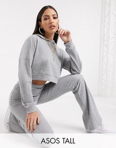 Мягкий спортивный костюм с худи и расклешенными брюками ASOS DESIGN Tall-Серый