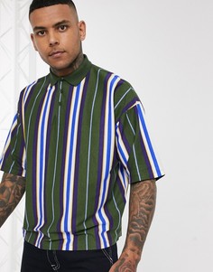 Свободное поло из органического хлопка в вертикальную полоску ASOS DESIGN-Мульти