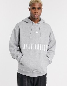 Худи oversized серого цвета с плоскими швами и принтом "dark future" ASOS DESIGN-Серый