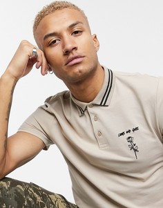 Поло из органического хлопка с вышивкой на груди ASOS DESIGN-Коричневый