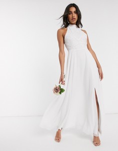 Белое свадебное платье с высоким воротником и отделкой бусинами Frock & Frill-Белый