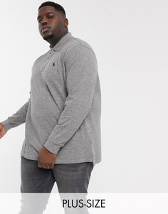 Темно-серая меланжевая футболка-поло из пике с длинными рукавами и логотипом Polo Ralph Lauren Big & Tall-Серый