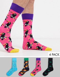 Набор из 4 пар носков с анималистичным принтом в подарочной упаковке Happy socks-Мульти