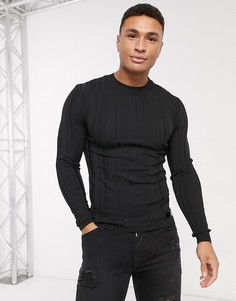 Черный облегающий джемпер с длинными рукавами River Island
