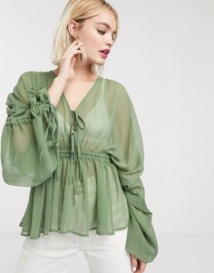 Прозрачный топ со сборками ASOS DESIGN-Зеленый