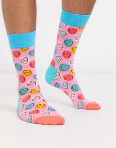 Носки с сердцами Happy Socks-Розовый