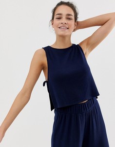 Комбинируемый кроп-топ для дома в рубчик с завязками ASOS DESIGN-Темно-синий