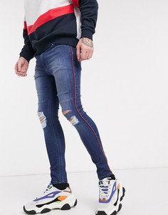 Рваные джинсы с напылением и полосками ASOS DESIGN-Синий