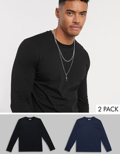 Футболка с длинным рукавом и круглым вырезом ASOS DESIGN - Набор из 2 шт. со скидкой-Мульти