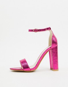 Розовые босоножки металлик на блочном каблуке Glamorous-Розовый