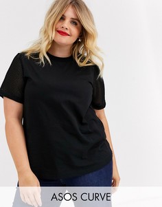Футболка с сетчатыми рукавами ASOS DESIGN Curve-Черный