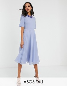 Платье миди с кроп-топом и отделкой ASOS DESIGN Tall-Синий