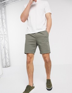 Зауженные шорты чиносы цвета хаки с эластичным поясом ASOS DESIGN-Зеленый