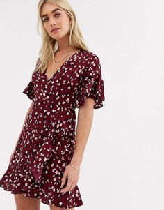 Платье мини в горошек с запахом и оборками AX Paris-Мульти