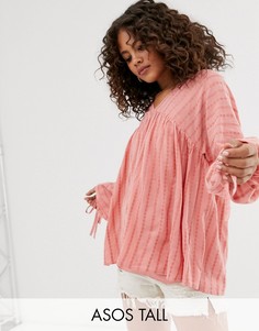 Свободный топ в фактурную полоску с v-образным вырезом ASOS DESIGN Tall-Зеленый