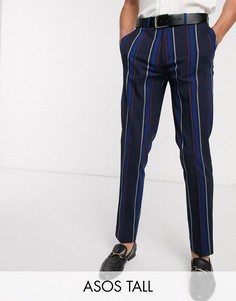 Темно-синие строгие брюки скинни в полоску ASOS DESIGN Tall-Темно-синий