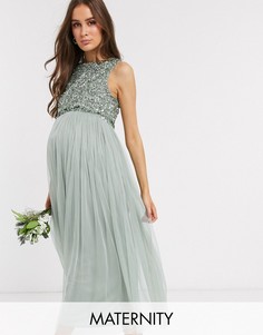 Зеленое платье макси с открытыми плечами и пайетками Maya Maternity Bridesmaid-Зеленый