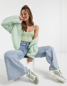 Пушистый кардиган с объемными рукавами ASOS DESIGN-Зеленый