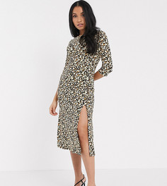 Коричневое платье миди с леопардовым принтом River Island Petite-Мульти