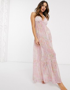 Ярусное пляжное платье макси на пуговицах с цветочным принтом ASOS DESIGN-Мульти
