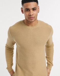 Solid knitted jumper in beige-Бежевый