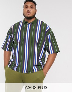 Oversize-поло из органического хлопка в вертикальную полоску ASOS DESIGN Plus-Мульти