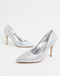 Серебристые блестящие туфли на высоком каблуке с заостренным носком Dune wedding-Серебряный