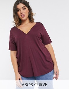 Oversized-футболка винного цвета с V-образным вырезом на груди и спине ASOS DESIGN Curve-Красный