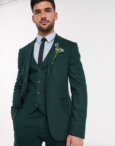 Зеленый приталенный пиджак с добавлением шерсти ASOS DESIGN wedding