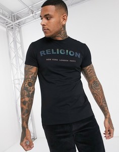 Черная футболка с переливающимся принтом логотипа Religion-Черный