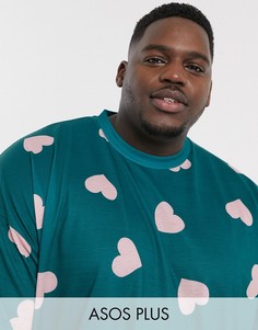 Oversized-футболка с принтом сердец ASOS DESIGN Plus-Зеленый
