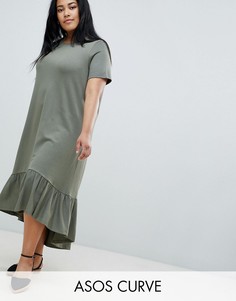 Платье-футболка миди с асимметричным краем ASOS DESIGN Curve-Зеленый