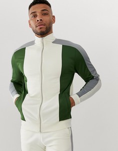 Светло-бежевая спортивная куртка колор блок ASOS DESIGN-Белый