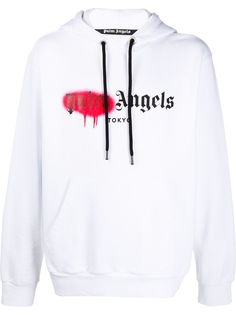 Palm Angels logo print cotton hoodie