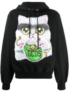 Gcds cat logo print hoodie