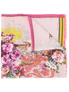 Etro платок с цветочным принтом и бахромой