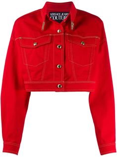 Versace Jeans Couture укороченная джинсовая куртка с контрастной строчкой
