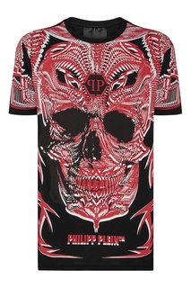 Черная футболка с красным принтом Philipp Plein