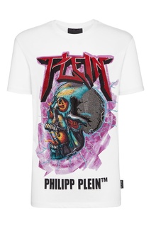 Белая футболка с принтом и стразами Philipp Plein