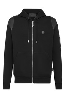 Черная толстовка с кожаной вставкой Philipp Plein