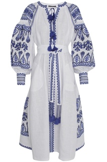 Льняное платье с синими узорами Vita Kin