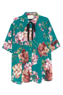 Блузка Blooms print silk cape shirt Gucci