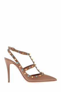 Кожаные туфли с бирюзой Rockstud Rolling Valentino Garavani